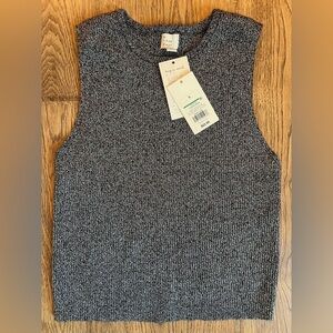 A New Day Sleeveless Black Shimmer Silver Tank Large NWT
